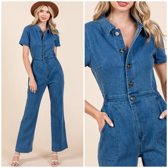 Gorgeous Boho Denim Short Sleeves Jumpsuit - Picture 4 of 11
